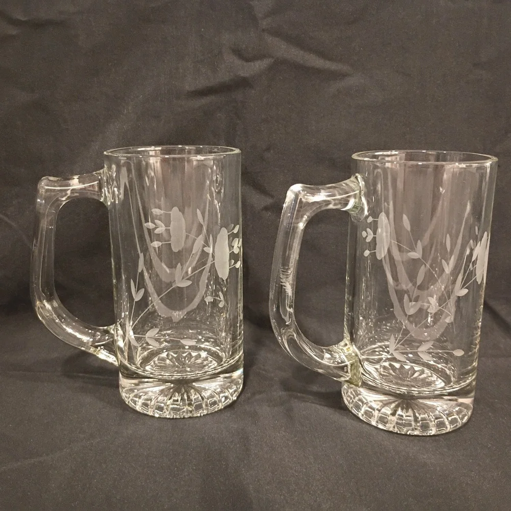 Vintage Princess House Crystal Heritage Set of 2 Beer Mugs 5.5 inches #412